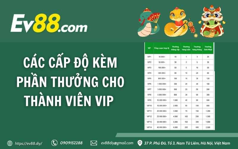 Các cấp độ kèm phần thưởng cho thành viên VIP